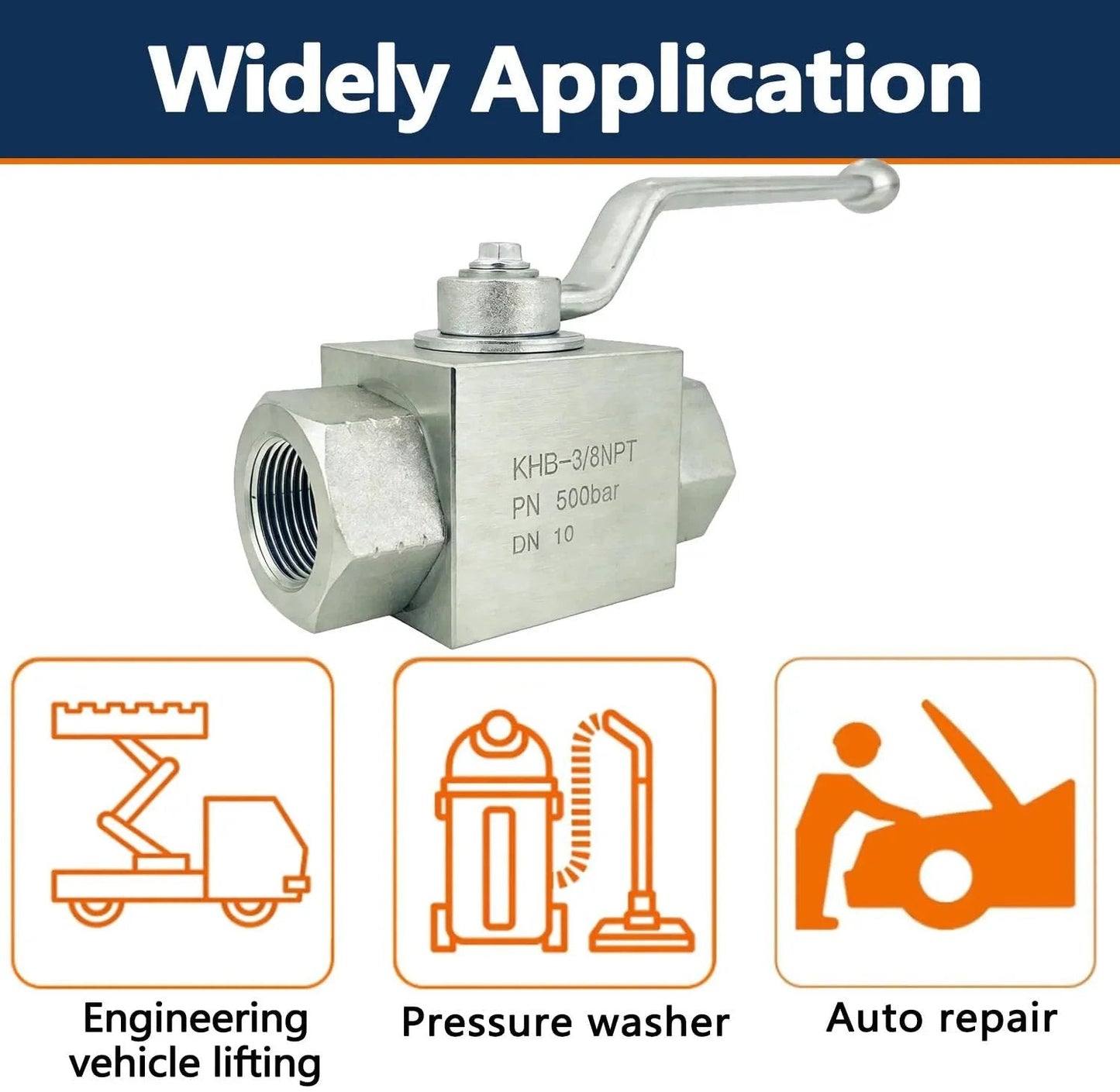 Two Way Hydraulic Ball Valve With Three Eighths Inch NPT 7250 PSI Maximum Shut Off Carbon Steel With Zinc Plating Suitable For Hydraulic And Water Applications Autovo KHB Series, front view