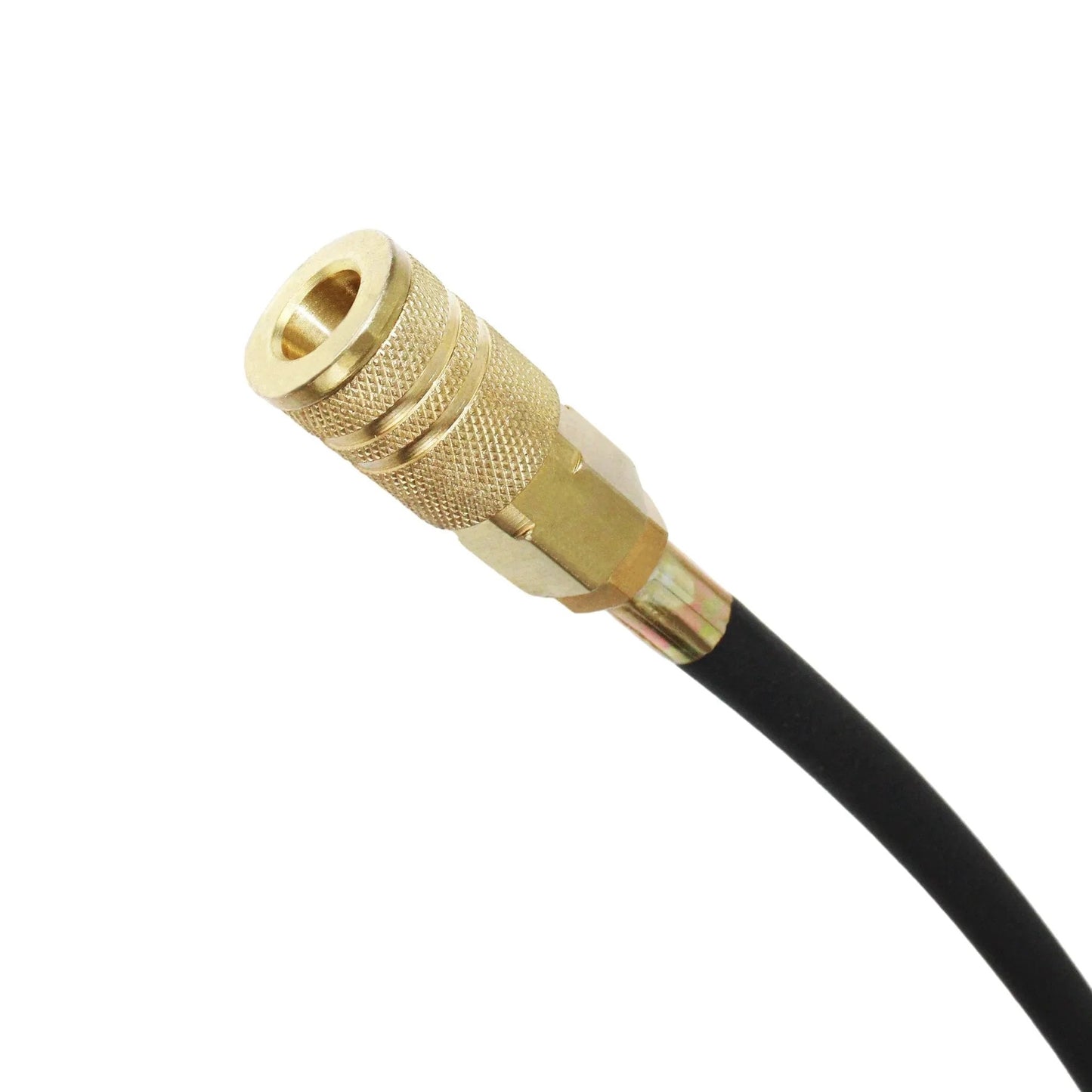 Close-up of hose fitting for Cylinder Leak Detector Kit For Engine Compression Diagnosis And Cylinder Leakage Testing With 480mm Hose.