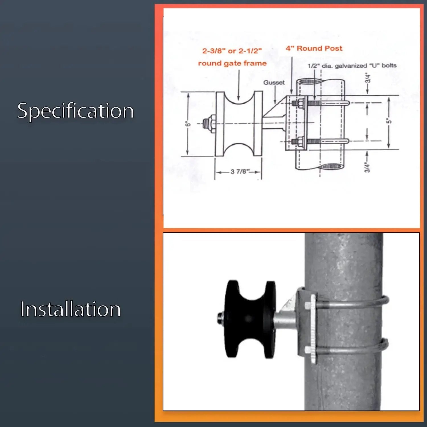 Diagram and installation of Sliding Gate Rollers Cantilever Gate Rollers Nylon Gate Rollers For 4 Inch Round Posts Two And Three Eighths Inch Or Two And One Half Inch OD Chain Link Fence Gate Frames Pack Of 2 Smooth Quiet Operation For Easy Gate Sliding And Long Lasting Performance.