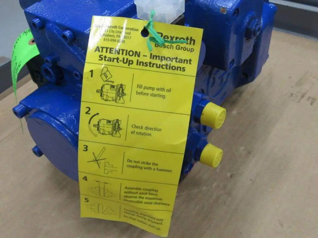 Rexroth Bosch AA4V71EL2 Axial Piston Pump PN AA4V71EL2CR202010S043A489 with start-up instructions tag