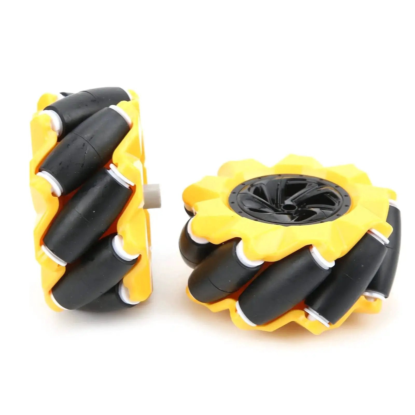Mecanum Wheel Kit For TT Geared Motor Smart Robot Car Parts Accessories DIY Toy Components 80mm Rubber Coated Wheel In Yellow And Black For Robotic Projects And RC Cars Easy Build Durable High Traction Versatile