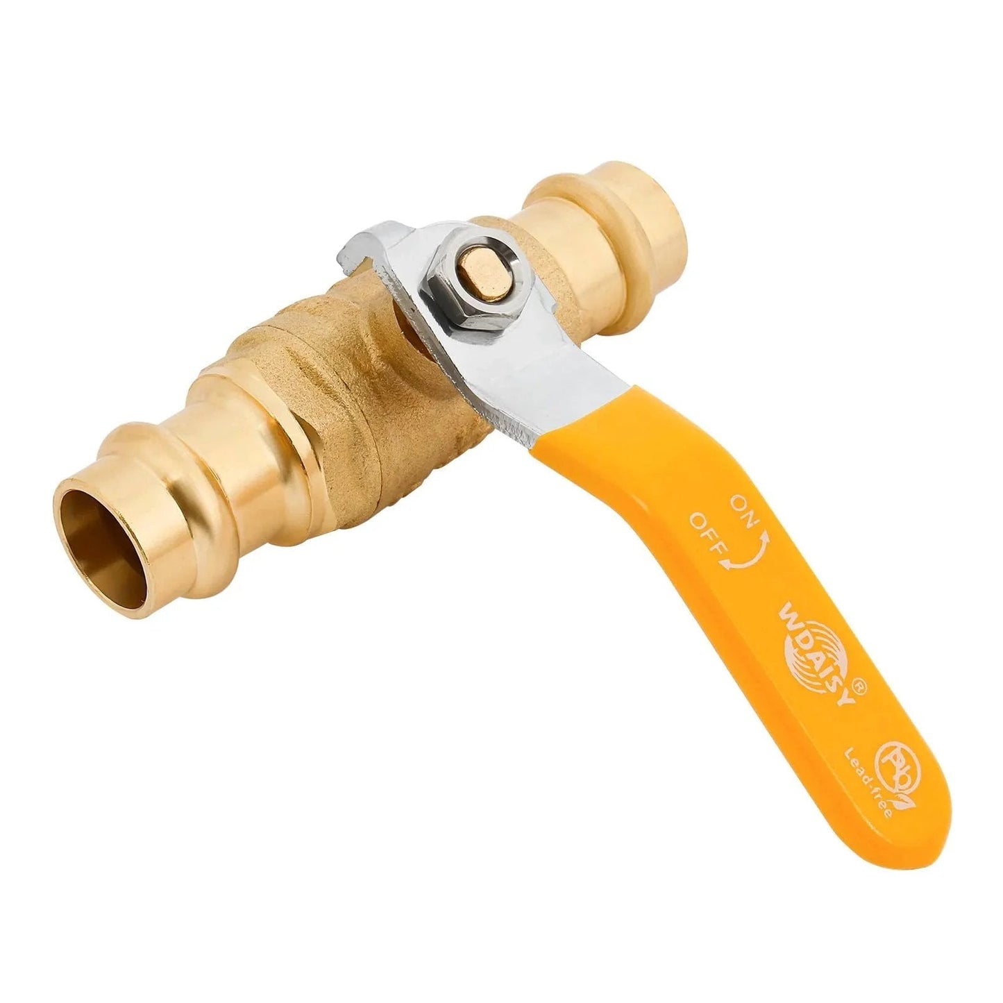 Ultra Durable Upgraded Half Inch Press Ball Valve for Copper Tubing, Lead Free Brass, with Orange Handle and Extended Stem
