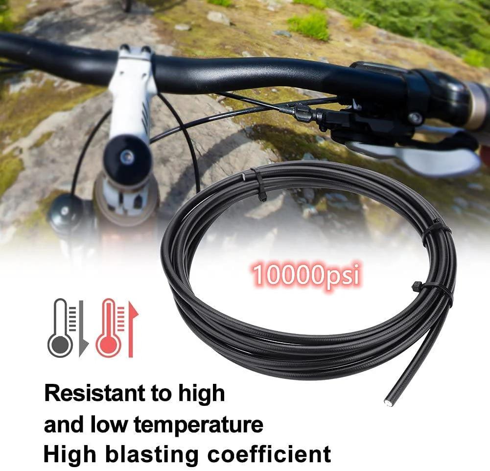 Hydraulic Brake Hose Kit 2500mm For Shimano BH59 BH90 And SRAM Avid System with 8 brass olives and inserts, black, by CYSKY, shown on bike