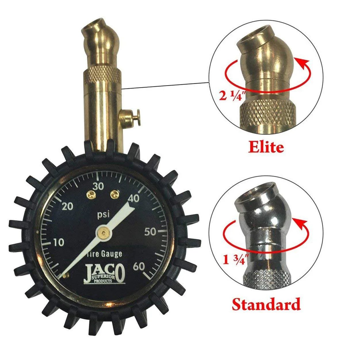 Go To Tire Pressure Gauge For Cars And Trucks JACO 60 Psi Durable Brass Shielding Mechanic Tested No Batteries ANSI Certified