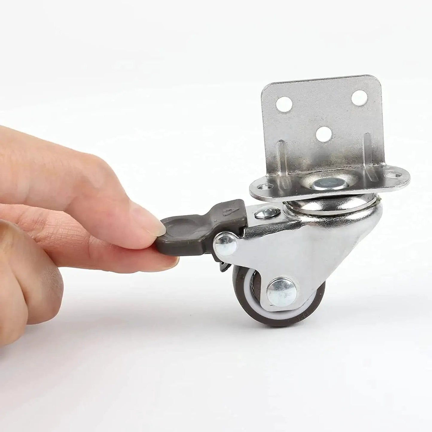 1 Inch Swivel Plate Casters With Brake, L Bracket Side Mount, TPR Rubber Quiet Mute Casters For Furniture Replacement