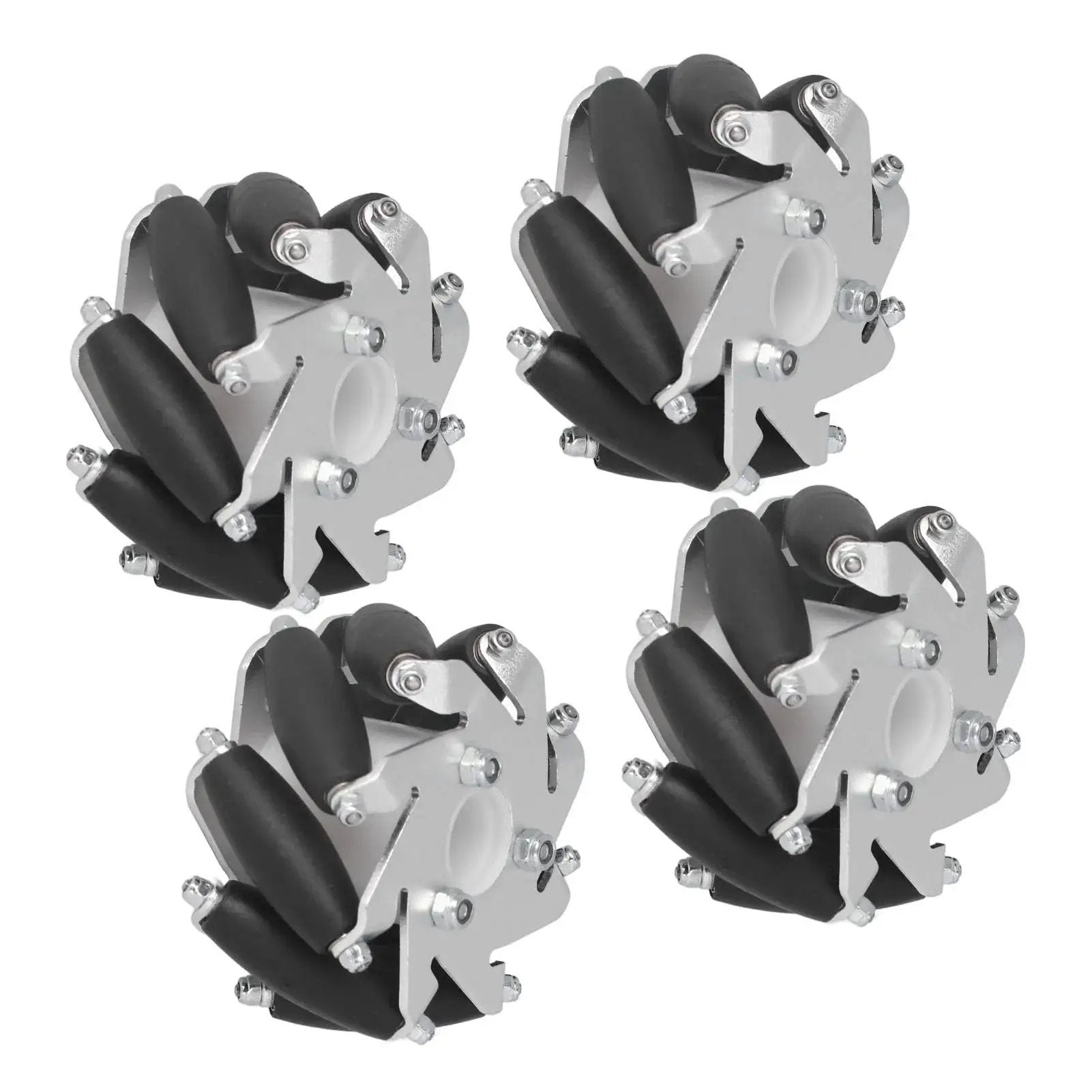 60mm Omni Directional Aluminum Alloy Wheel Set For RC Robots And DIY Projects Featuring Eight Rubber Rollers Per Wheel And A 10kg Load Capacity Perfect For Small Robots And Hobbyist Builds Four Piece Set, side view