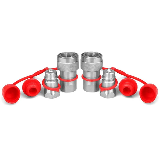 Half Inch Ag Hydraulic Quick Connect Tractor Couplers With Dust Caps Pioneer Style ISO 5675 NPT Thread Poppet Valve