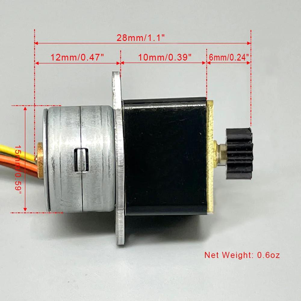 Side view of DC 5V 2 Phase 4 Wire Micro Stepper Motor 15mm with full metal gearbox 1 to 35 reduction for DIY robots.