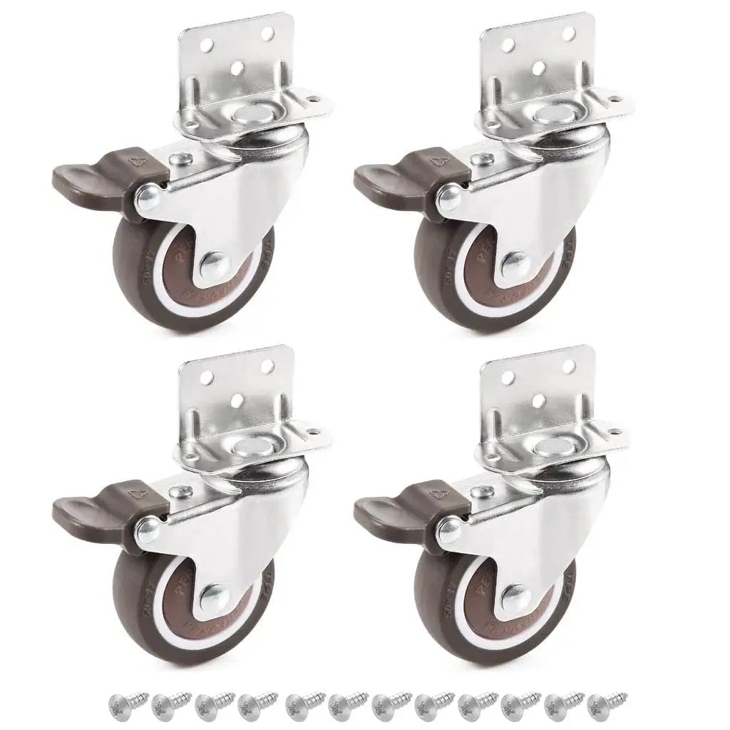 4 Pieces Swivel Plate Casters With Brake, 2 Inch Diameter TPE Casters, L Shaped Mount, Quiet Mute Wheels For Baby Bed, Carts