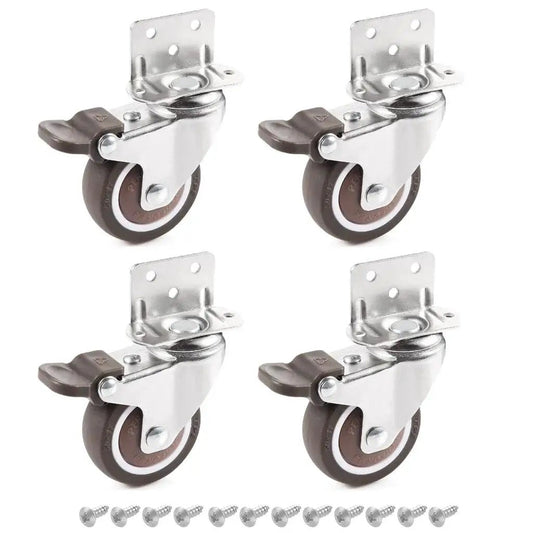 4 Pieces Swivel Plate Casters With Brake, 2 Inch Diameter TPE Casters, L Shaped Mount, Quiet Mute Wheels For Baby Bed, Carts
