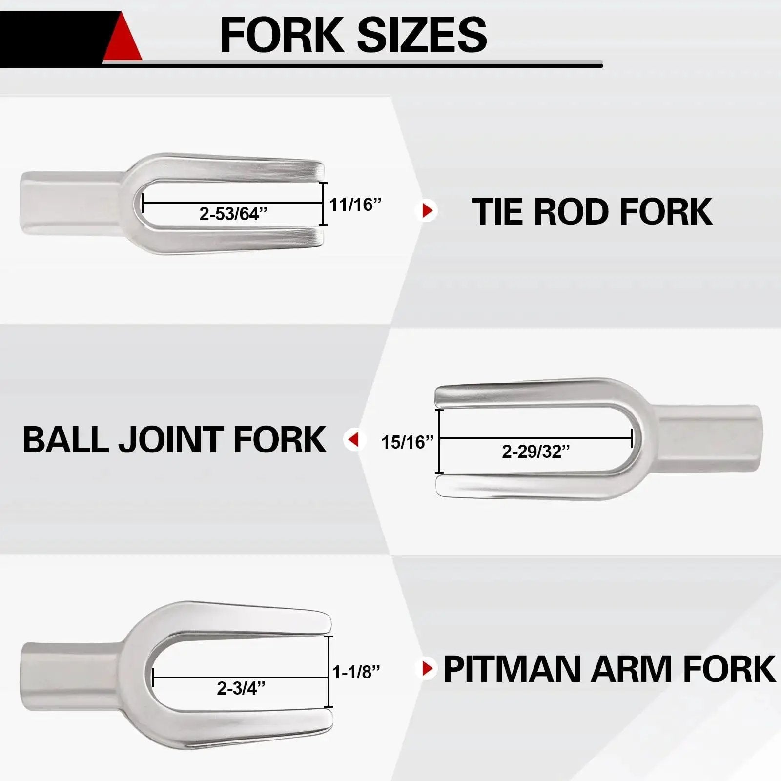 Image showing three fork sizes of Heavy Duty Ball Joint Separator With Three Fork Sizes For Pitman Arm And Tie Rod Removal.