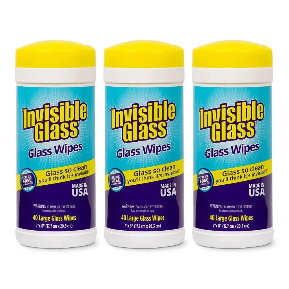 Pack Of 3 Pre-Moistened Glass Wipes, Streak-Free And Lint-Free For Windows in yellow-capped containers