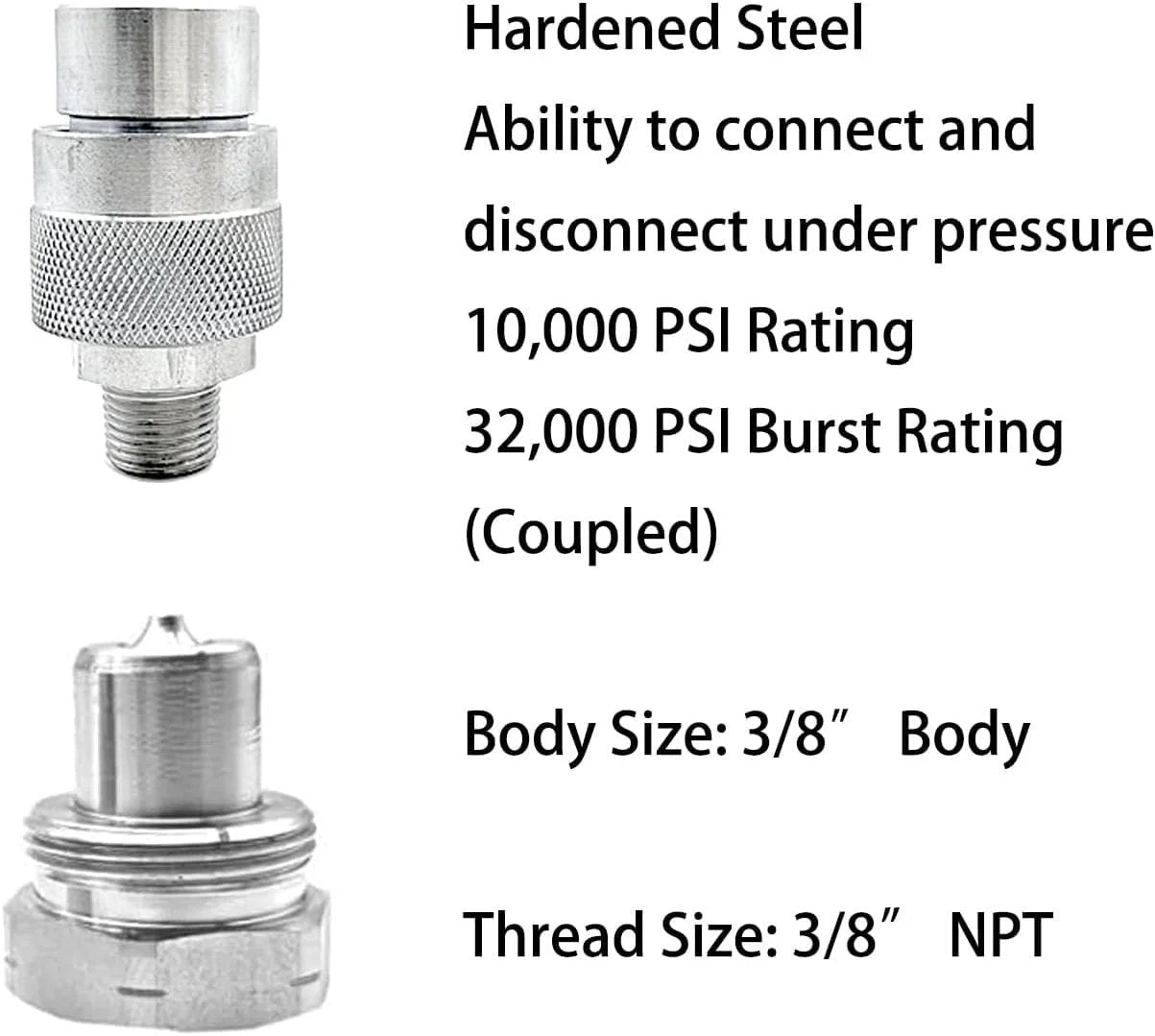 Heavy Duty 6.6 Ft Hydraulic Hose Assembly 1/4 Inch ID, 10,000 PSI Max, 3/8 Inch NPT Thread with Swivel Coupler components