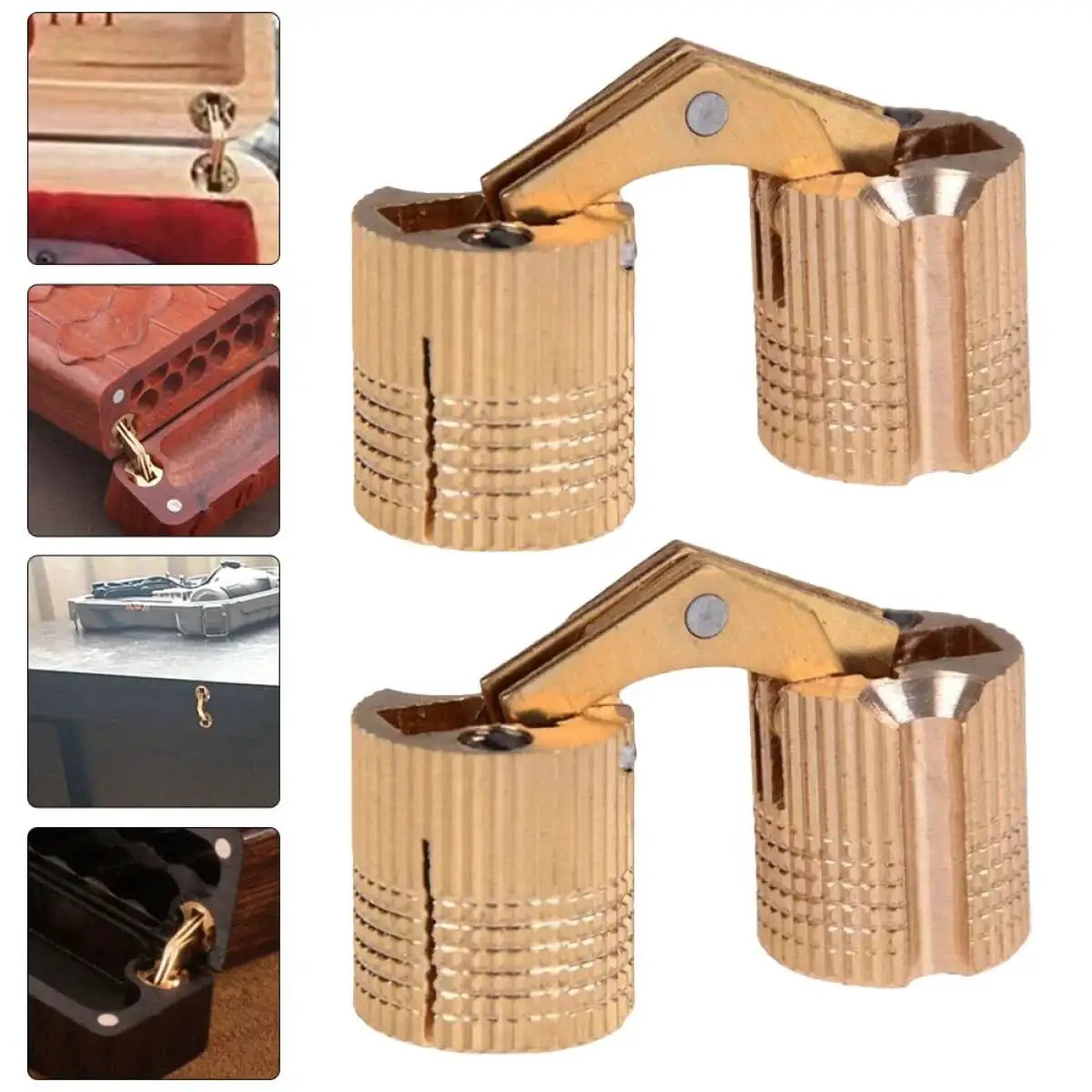 Heavy Duty Grade Copper Hidden Bracket Hinges For Jewelry Boxes And Furniture, Concealed Recessed Cabinet Door Hardware, 2 Pack