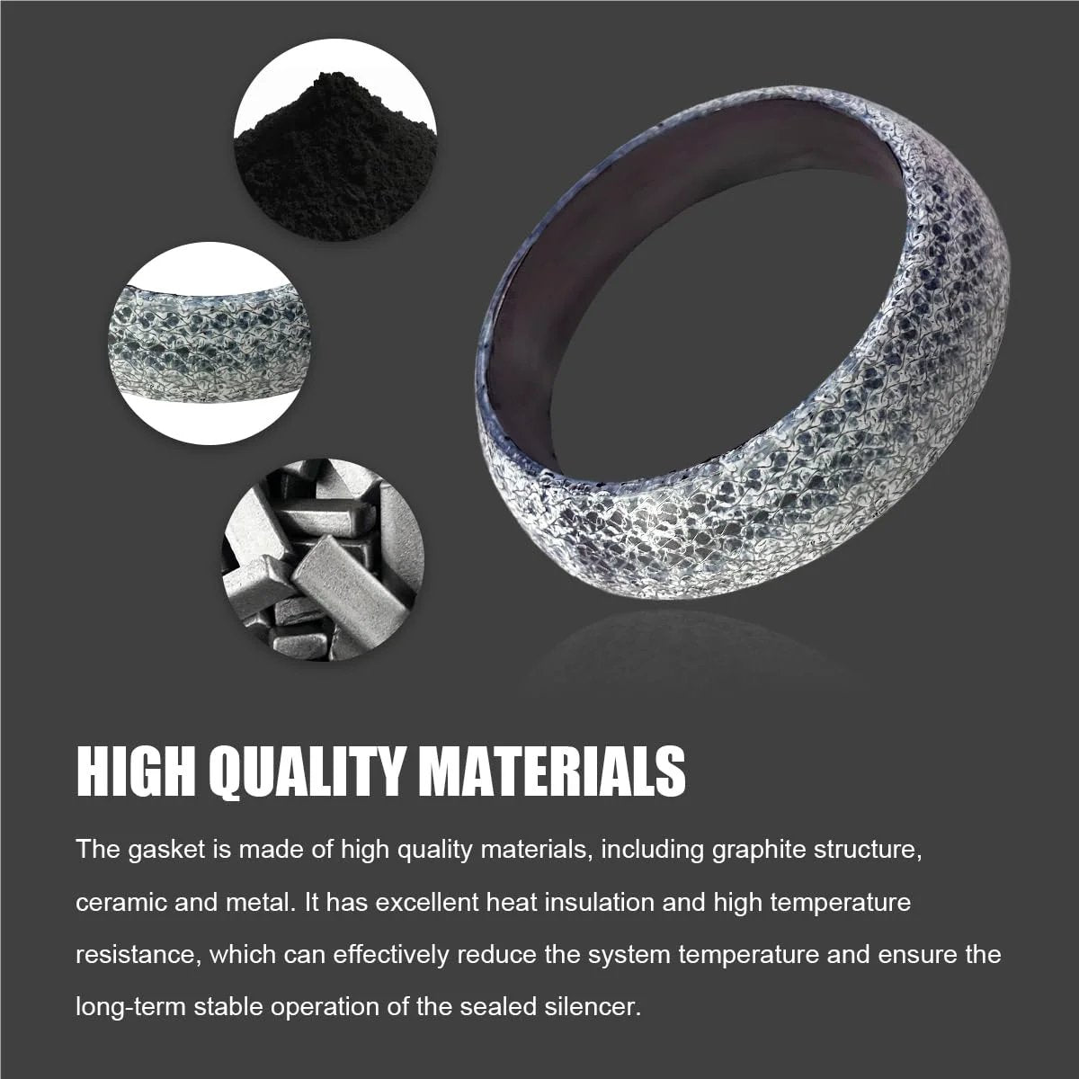 65mm Graphite Exhaust Gasket Donut Seal for Car Tail Pipe Muffler Ring shown with ceramic graphite structure and components