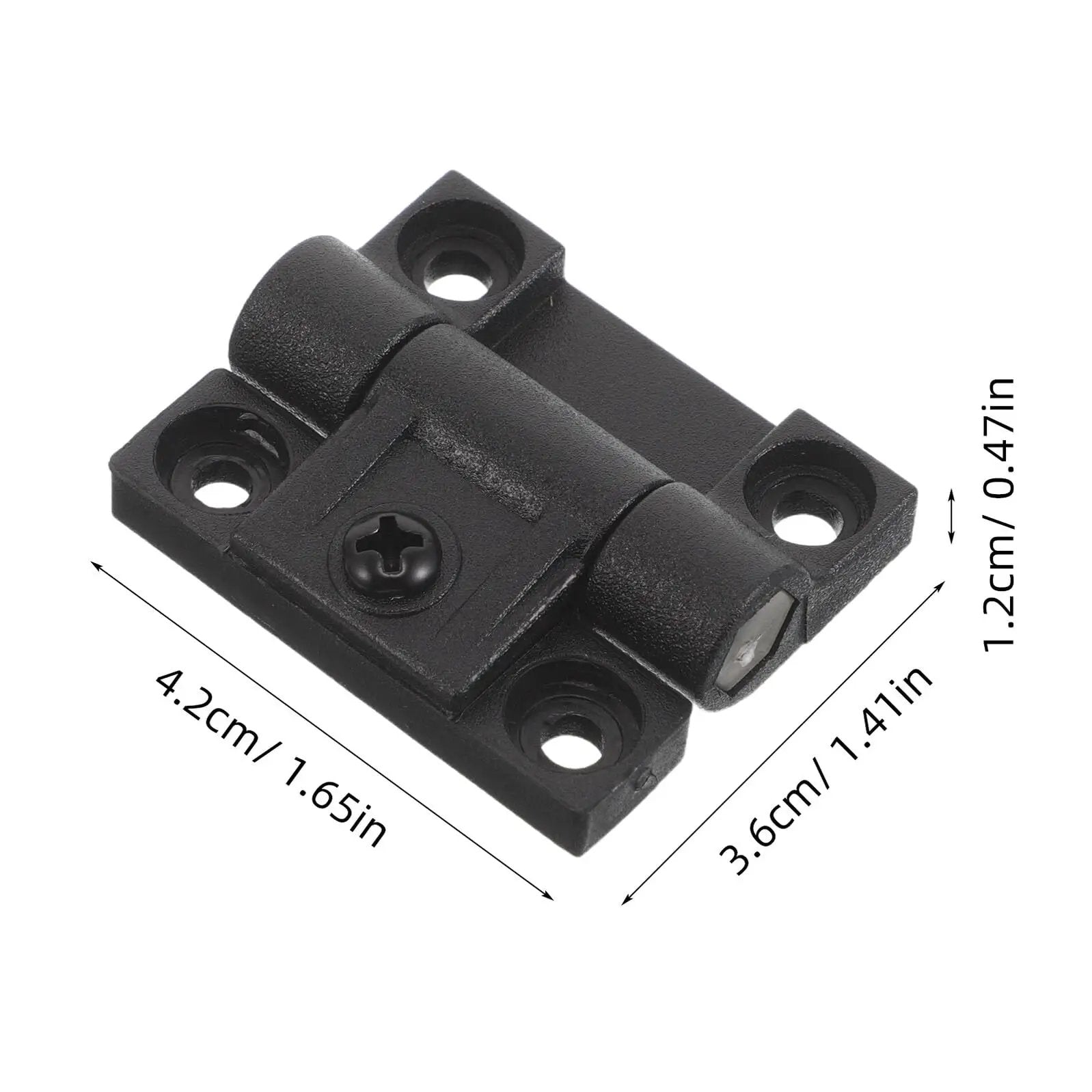 Front view of a black Torque Friction Positioning Hinge with Ball Bearing for Cabinet Doors, 90 Degree Folding Support, 1.65 x 1.41 inches.