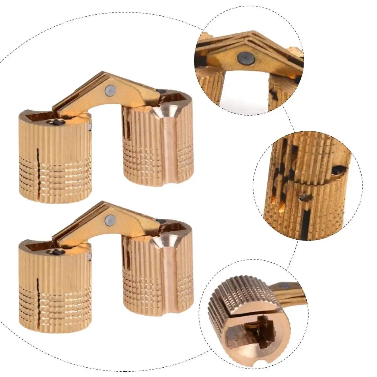 Heavy Duty Grade Copper Hidden Bracket Hinges For Jewelry Boxes And Furniture, Concealed Recessed Cabinet Door Hardware With High Load Capacity, No Fuss Install, 2 Pack By Shineofi close-up view