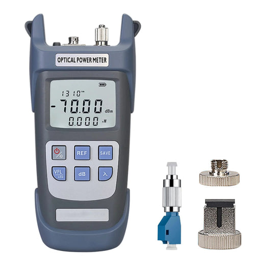 3 In 1 Fiber Optic Tester Kit With Portable Optical Power Meter VFL One Milliwatt Visual Fault Locator And LED Light OPM And VFL Tool For FC SC ST Fiber Links Range Minus 70 dBm To Plus 10 dBm Auto Shutoff 500 Data Storage
