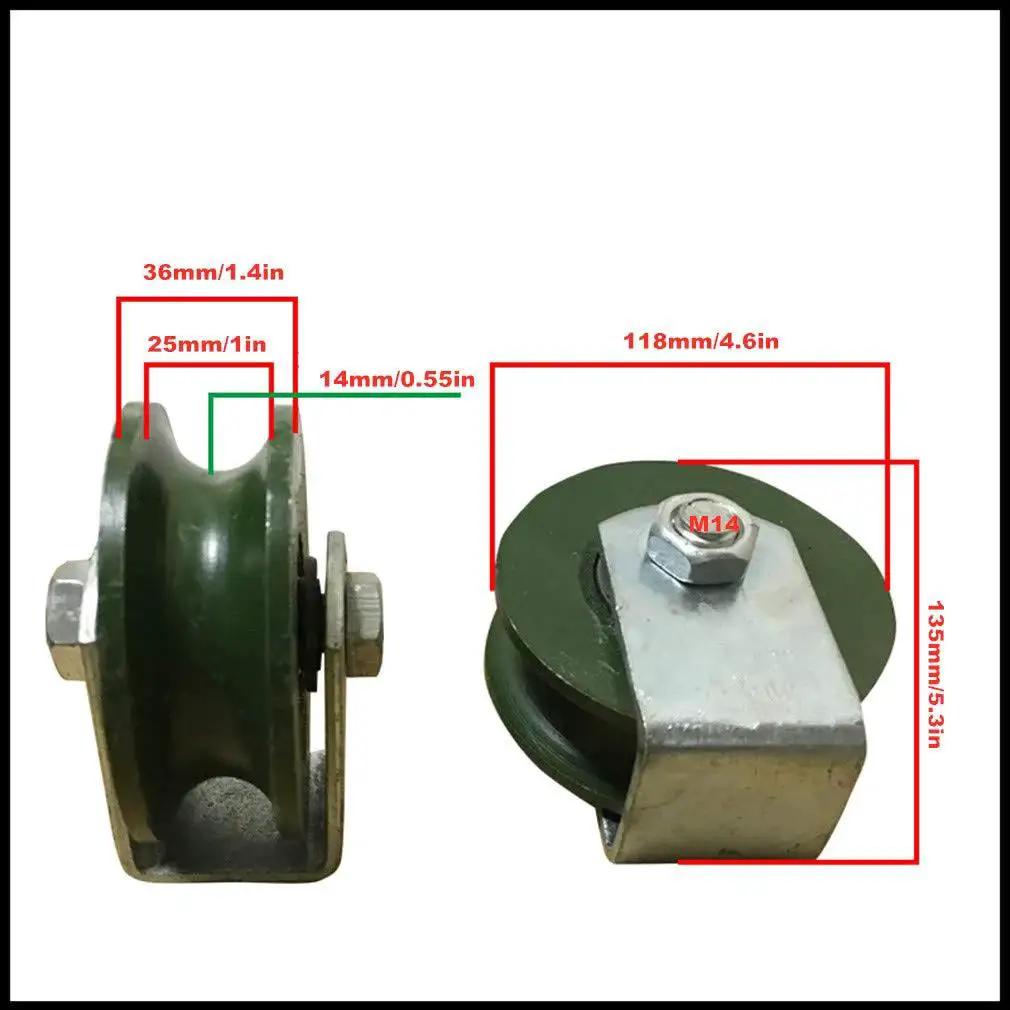 Two U Groove Castor Wheels Set For Heavy Duty Tracks And Sliding Doors, cast iron with double bearing and size dimensions shown.