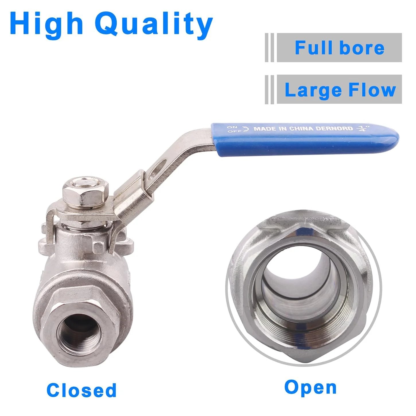 Heavy Duty Full Port Stainless Steel Ball Valve Set With Locking Device Two Pack 304 Grade For Water Oil Gas WOG One Quarter Inch NPT
