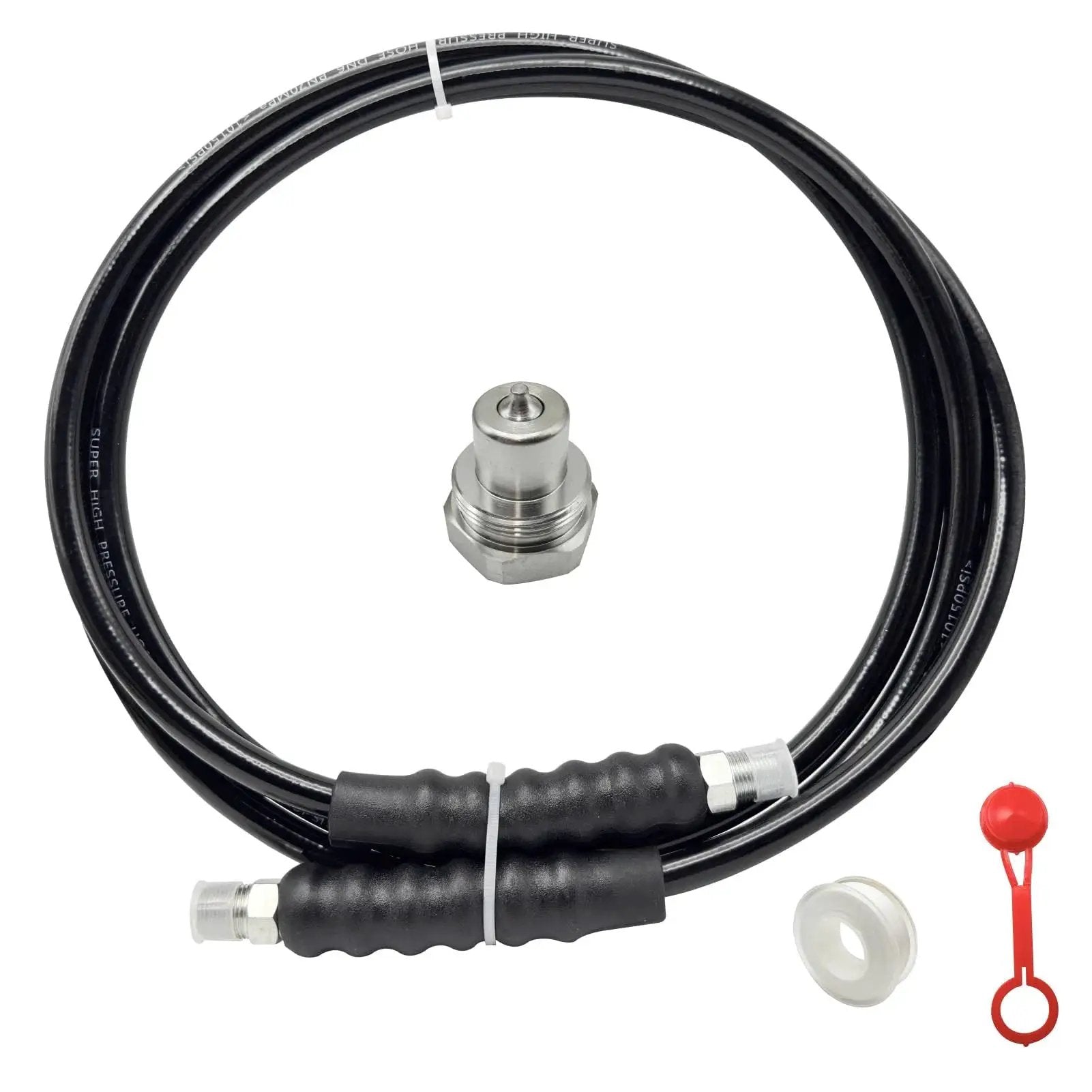 Pro Grade Built Tough 10 Foot High Pressure Hydraulic Hose Kit 10000 PSI CH604 with Three Eighths Inch NPT Thread shown with coupler