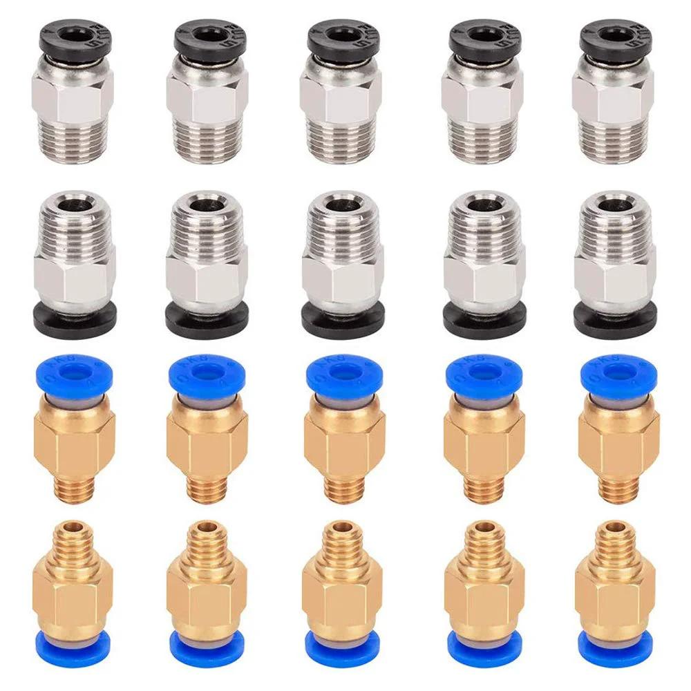 Push To Connect Pneumatic Fittings Set For 3D Printer Bowden Extruder M6 Copper Fittings With 3mm Thread And 4mm ID For 4mm OD Tubing