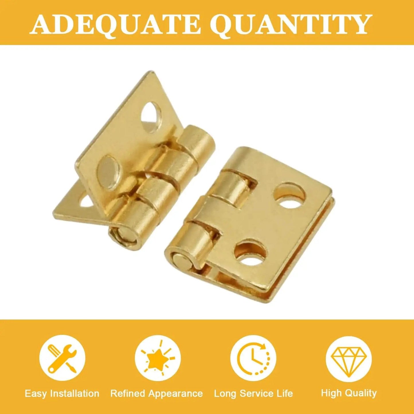 ZIUZI 60Pcs Mini Hinges, 270 Degree Rotation Miniature Furniture Hardware, 10x8mm Gold Tiny Hinges with Mounting Nails image