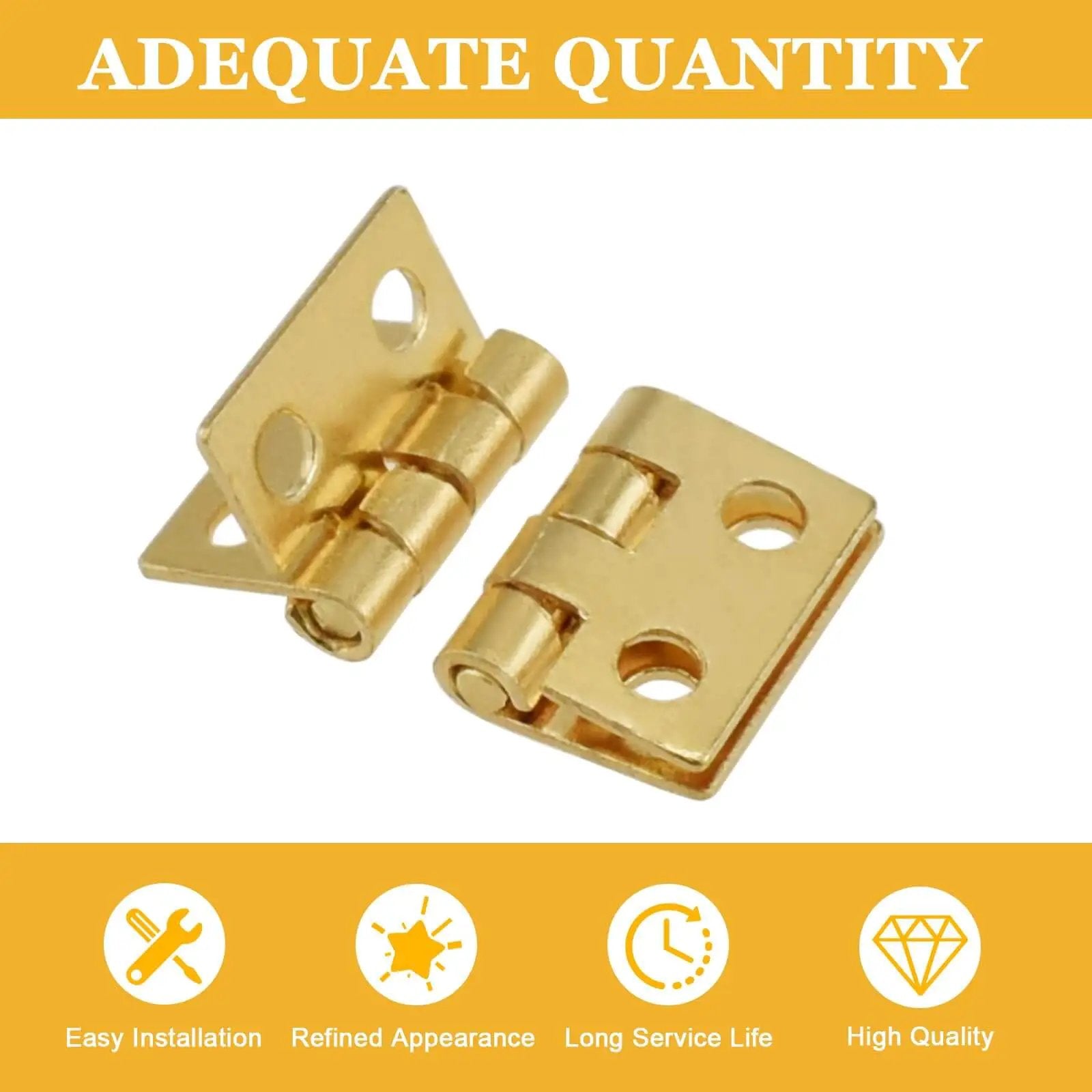 ZIUZI 60Pcs Mini Hinges, 270 Degree Rotation Miniature Furniture Hardware, 10x8mm Gold Tiny Hinges with Mounting Nails image