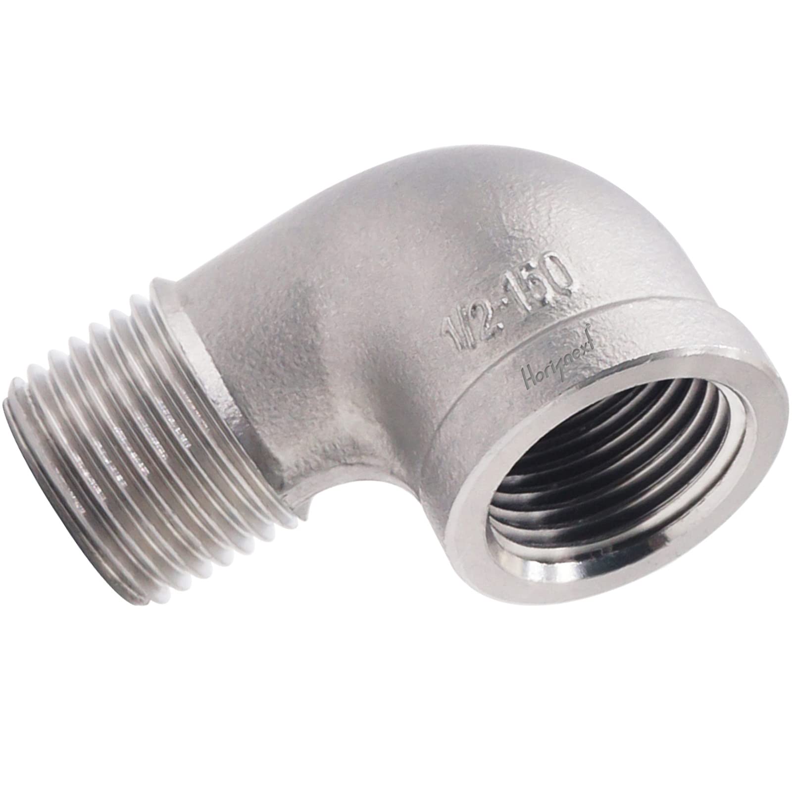 Stainless Steel NPT 1/2 Inch Elbow Fitting, 90 Degree, With Male And Female Threads For Water, Air, PVC Tubing, 304 Grade
