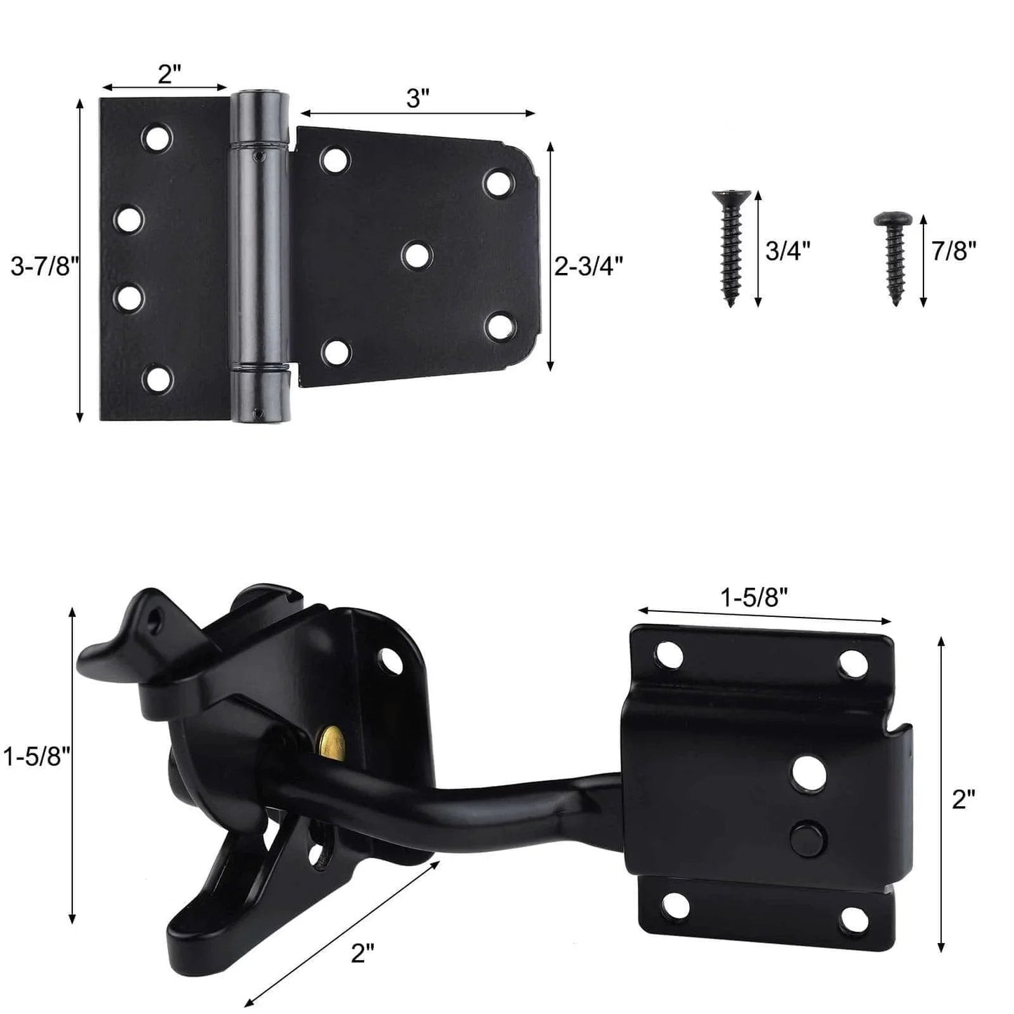 Self Closing Gate Hardware Kit With Self Locking Gate Latch And Two Pack 3.5 Inch Heavy Duty Adjustable Spring Hinges In Black