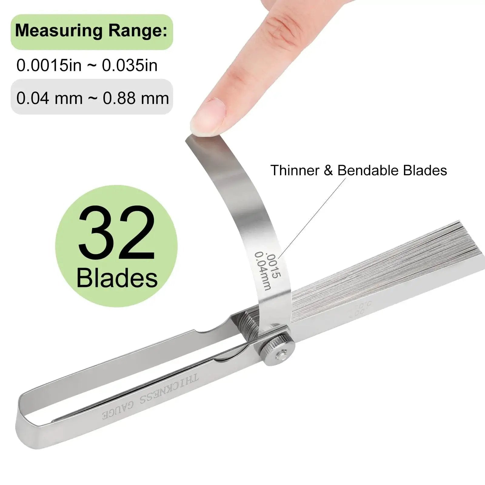 Stainless Steel Feeler Gauge Set With 32 Blades For Precise Valve And Spark Plug Gap Adjustment, Dual Metric And Imperial Readings, 0.04-0.88 mm (0.0015-0.035 Inch), Foldable Pro Grade Tool By Guslcez For Machining Piston Ring Bearing Gaps.