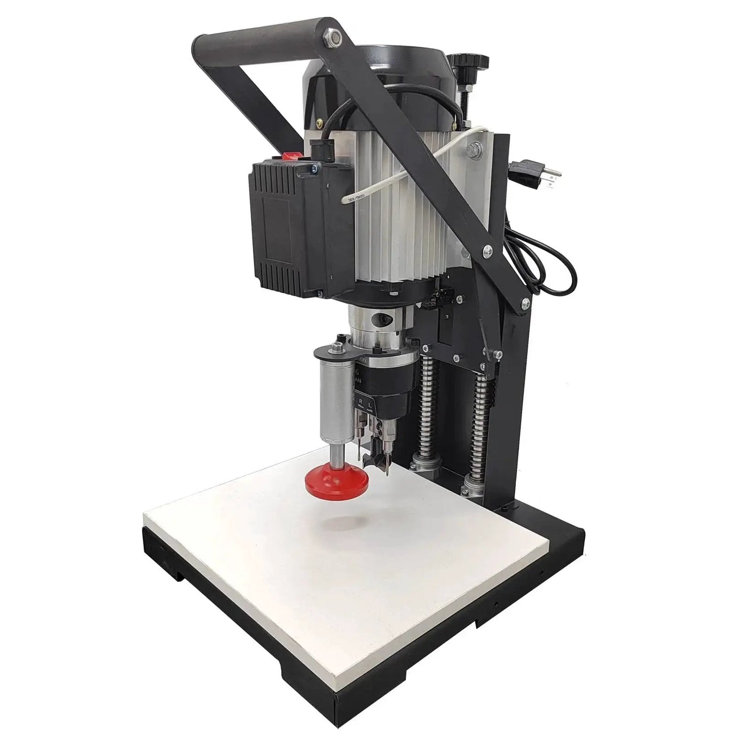 Portable Electric Hinge Drill With Self Stop Pneumatic Hinge Boring Machine For Cabinets And Doors, showing drill setup