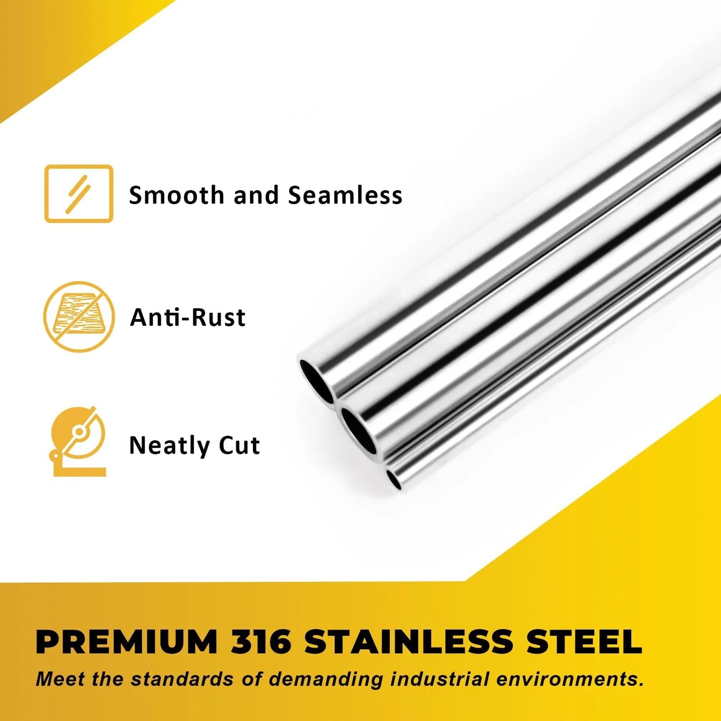 316 Stainless Steel Tube 5/8 Inch OD Built Tough For Marine And Chemical Use, 12 Inch Length Round Straight Steel Pipe, close-up view