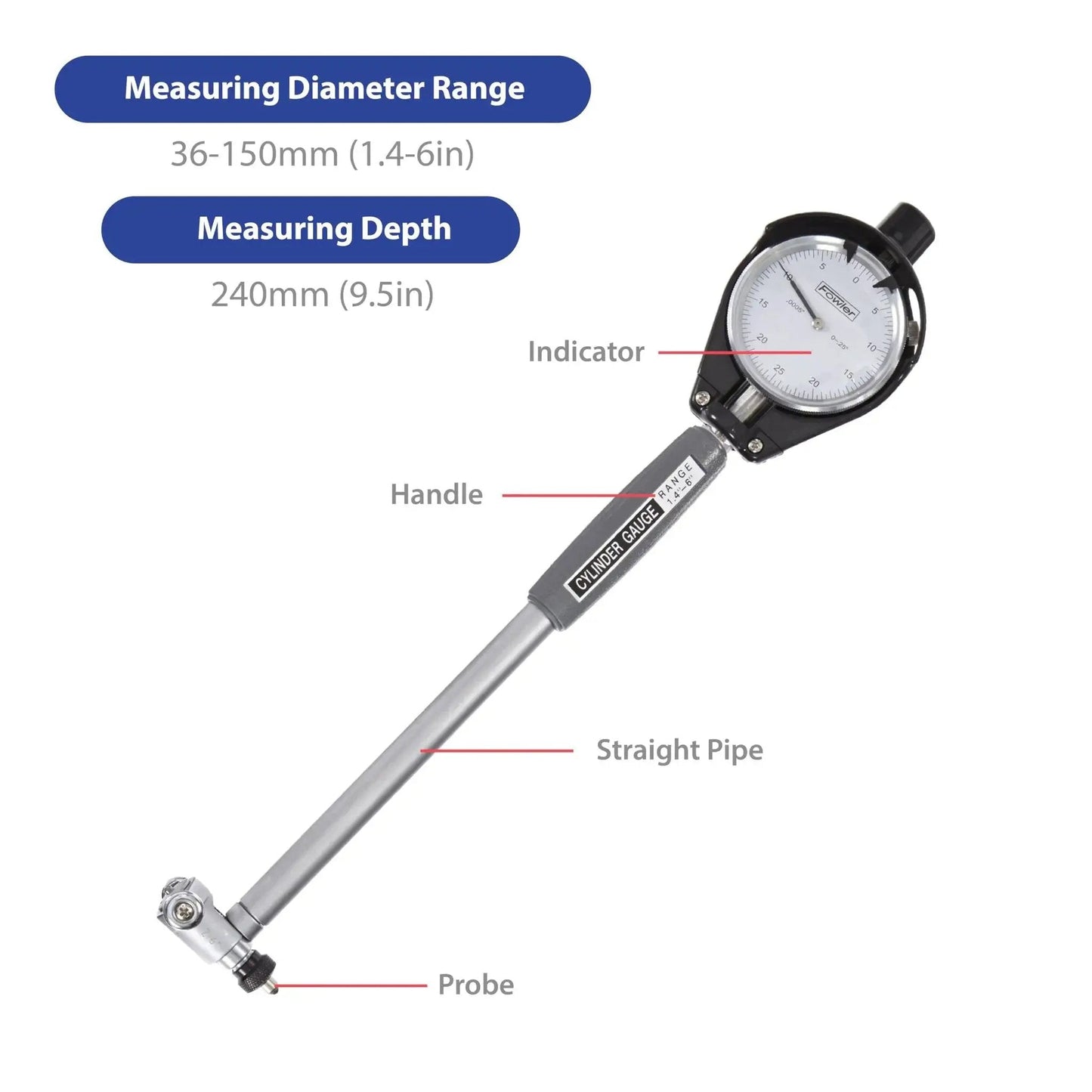 Extender Dial Bore Gage Kit With 1.4 To 6 Inch Measuring Range For Precise Hole Diameter Readings And Geometry Checks, Dial Indicator