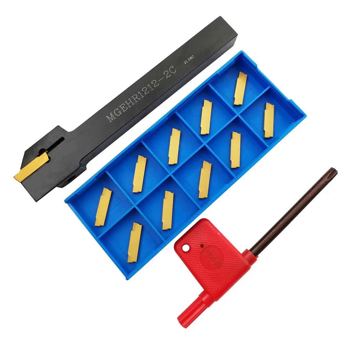 12mm Shank Lathe Grooving Tool Holder MGEHR1212-2 With 11 MGMN200G Carbide Grooving Inserts Built Tough From Durable 40Cr Steel For Precise Grooving And Fast Cutoff On Your Lathe