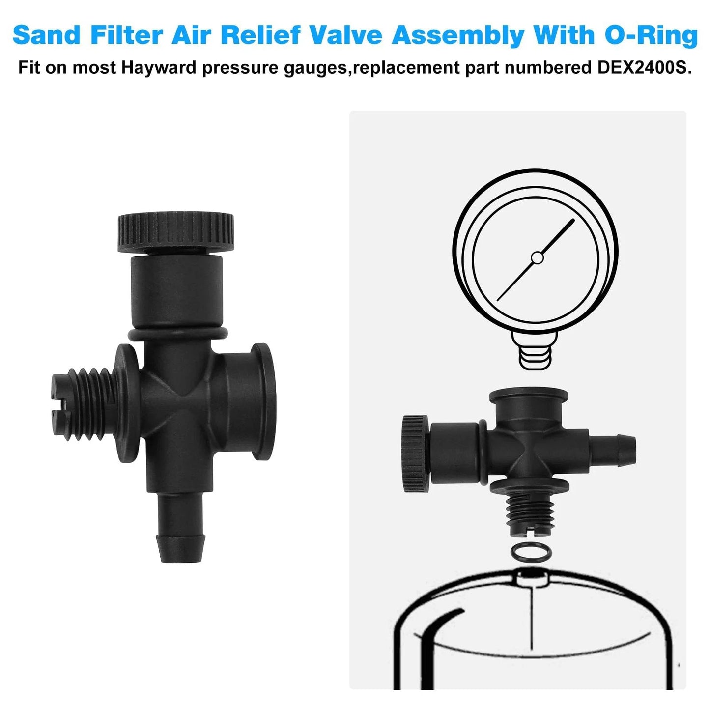 DEX2400S Sand Filter Air Relief Valve Assembly Replacement For Hayward ProGrid DE Pool Spa Filter Air Gauge Relief Adapter