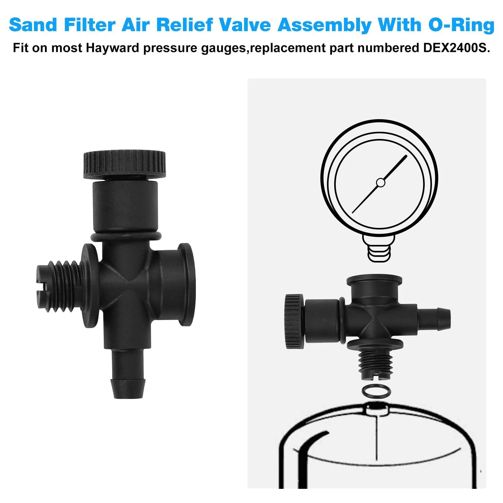 DEX2400S Sand Filter Air Relief Valve Assembly Replacement For Hayward ProGrid DE Pool Spa Filter Air Gauge Relief Adapter