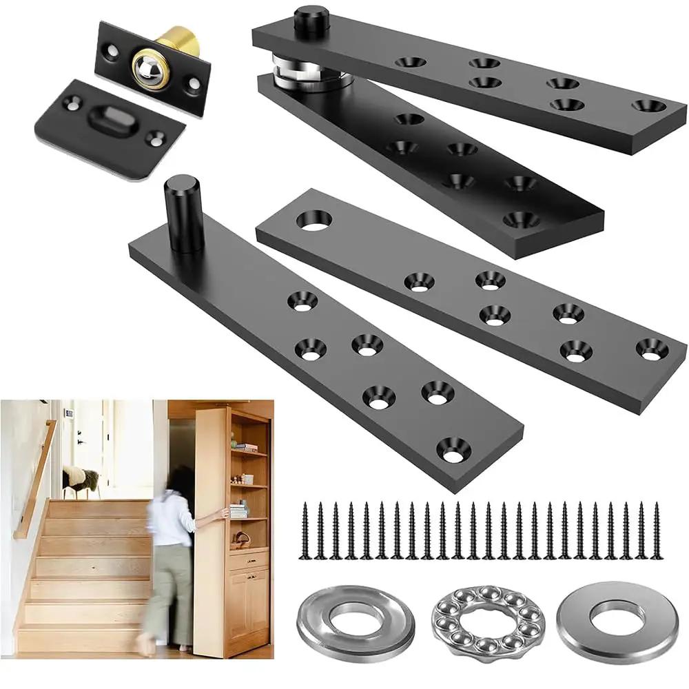 Hidden Door Hinge Set 360 Degree Stainless Steel Pivot Hinge Heavy Duty Up To 300 Lbs Load Bearing For Secret Concealed Doors