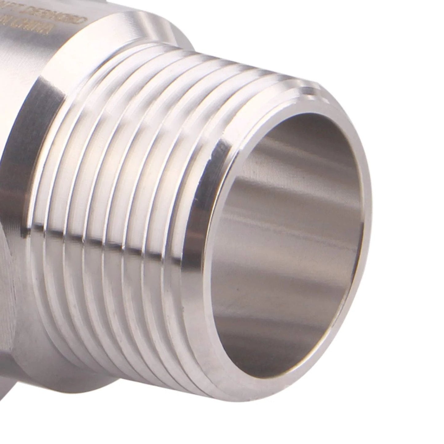 Close-up of Sanitary Tri Clamp to Three Quarter Inch Male Tri Clover Connector for Stainless Steel 304 Dairy Food Beverage Equipment By DERNORD