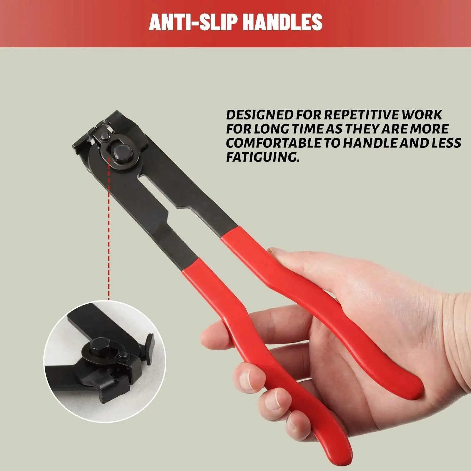 All In One Pro Grade CV Joint Boot Clamp Pliers Kit in use, showing anti-slip handles and design for comfort and fatigue reduction