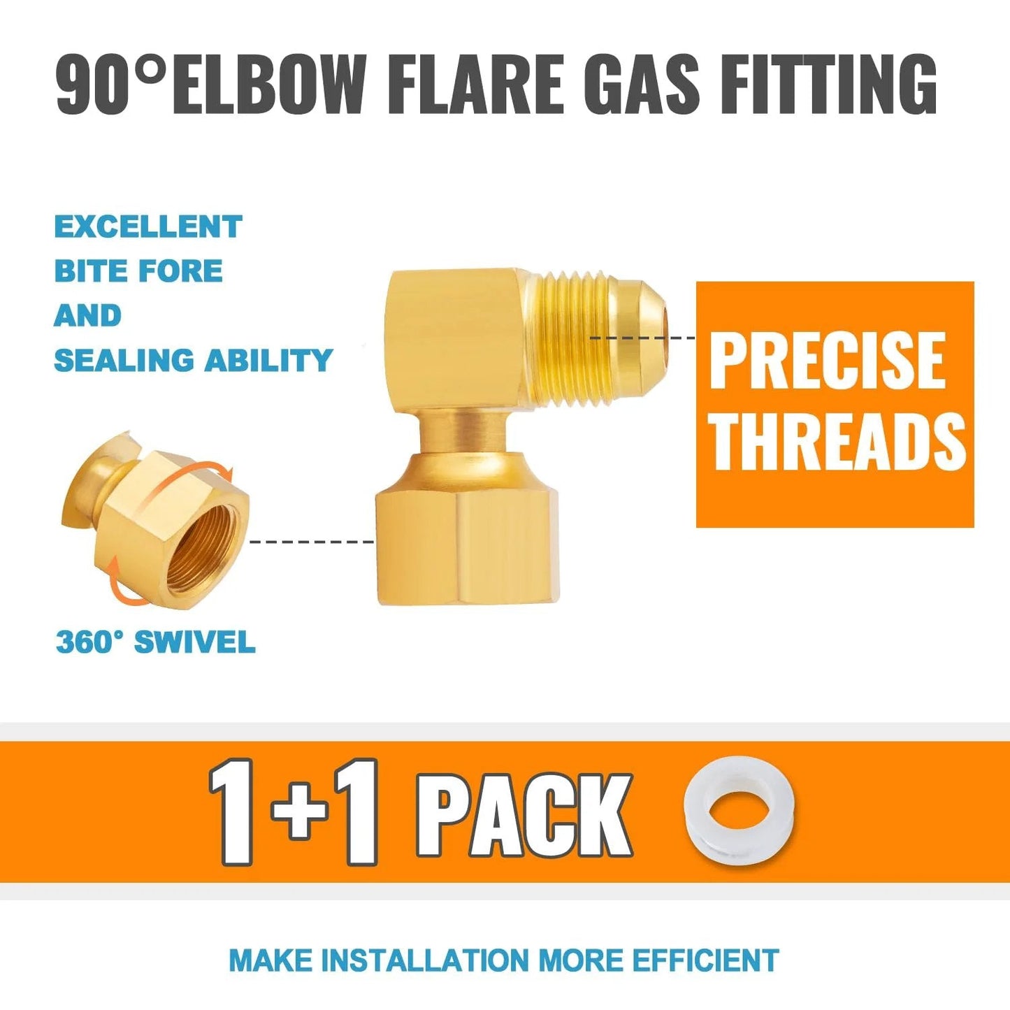 Three Eighth Inch Female Swivel To Three Eighth Inch Male Flare Brass Elbow Fitting Ninety Degree Swivel For Low Pressure Propane Gas Heaters One Pack Includes Sealing Tape, shown with sealing tape insert