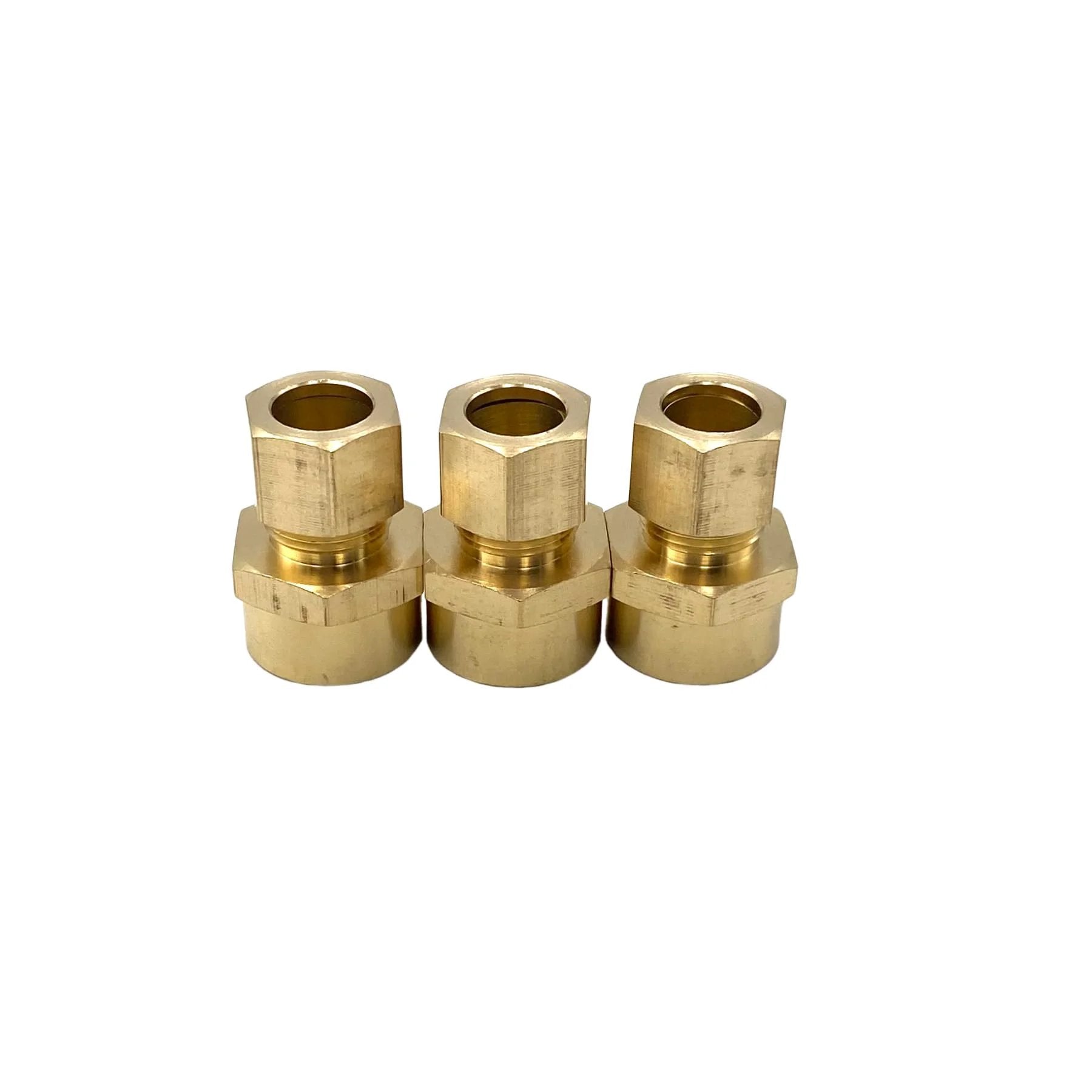 Three Pack Brass Compression Union Connector Set, Half Inch Tube Outer Diameter To Half Inch Female NPT Fittings, Durable Solid Brass Pipe Fittings