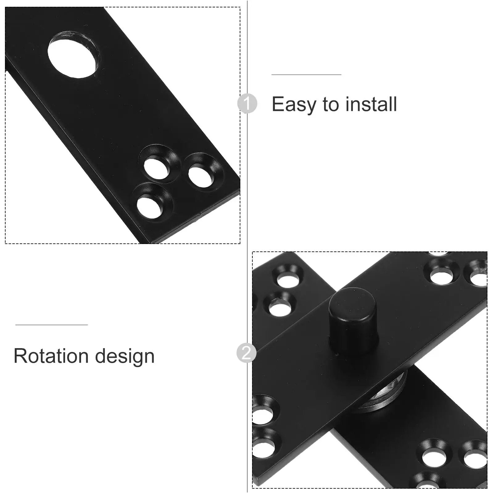Heavy Duty Stainless Steel 360 Degree Invisible Door Hinge for Secret Doors and Bookcases showing black finish and rotation design