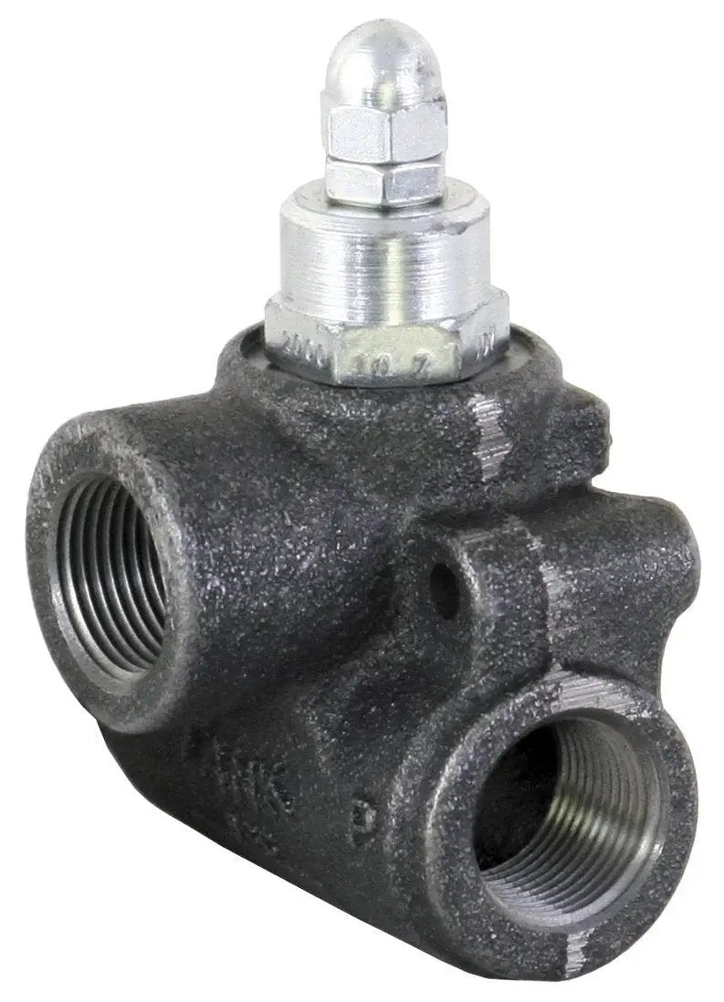 Front view of In-Line Hydraulic Relief Valve for Truck and Trailer Hydraulics, 3/4 NPTF Port, 3 Port, Buyers Products HRV07518.