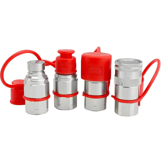 2 Sets Flat Face Hydraulic Quick Connect Couplers For Skid Steer Loaders Half Inch NPT ISO 16028 With Dust Caps Male And Female 5076 PSI Rating Built Tough For Agriculture Construction And Logging Wzytshun