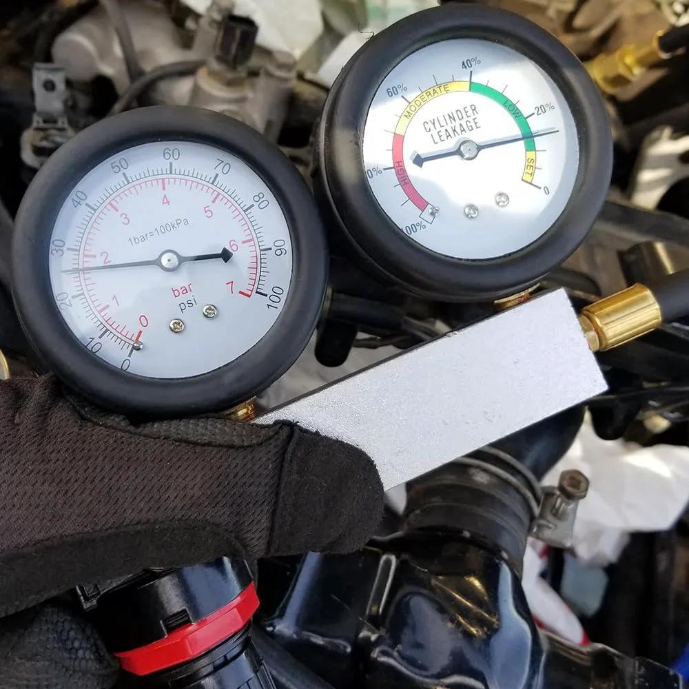 Multi Function Cylinder Leak Down Tester Kit For Gasoline Engines With Dual Gauge Extension Rod And Leakage Rate Test
