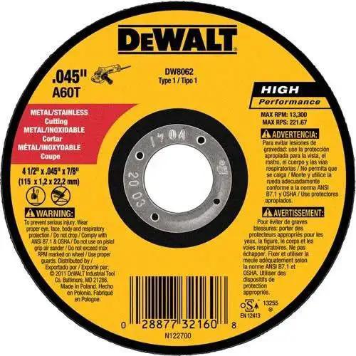 4-1/2 Inch Cut Off Wheel For Angle Grinder Aluminum Oxide General Purpose 5 Pack, showing front view with branding and specifications.
