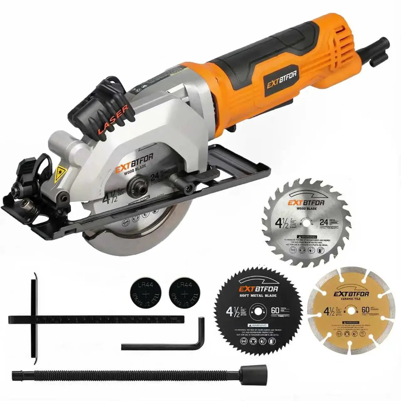 Powerful Corded Mini Circular Saw With Laser Guide Extbtfor, 580W 4.8A Motor with 3 Pack 4-1/2 Inch Blades