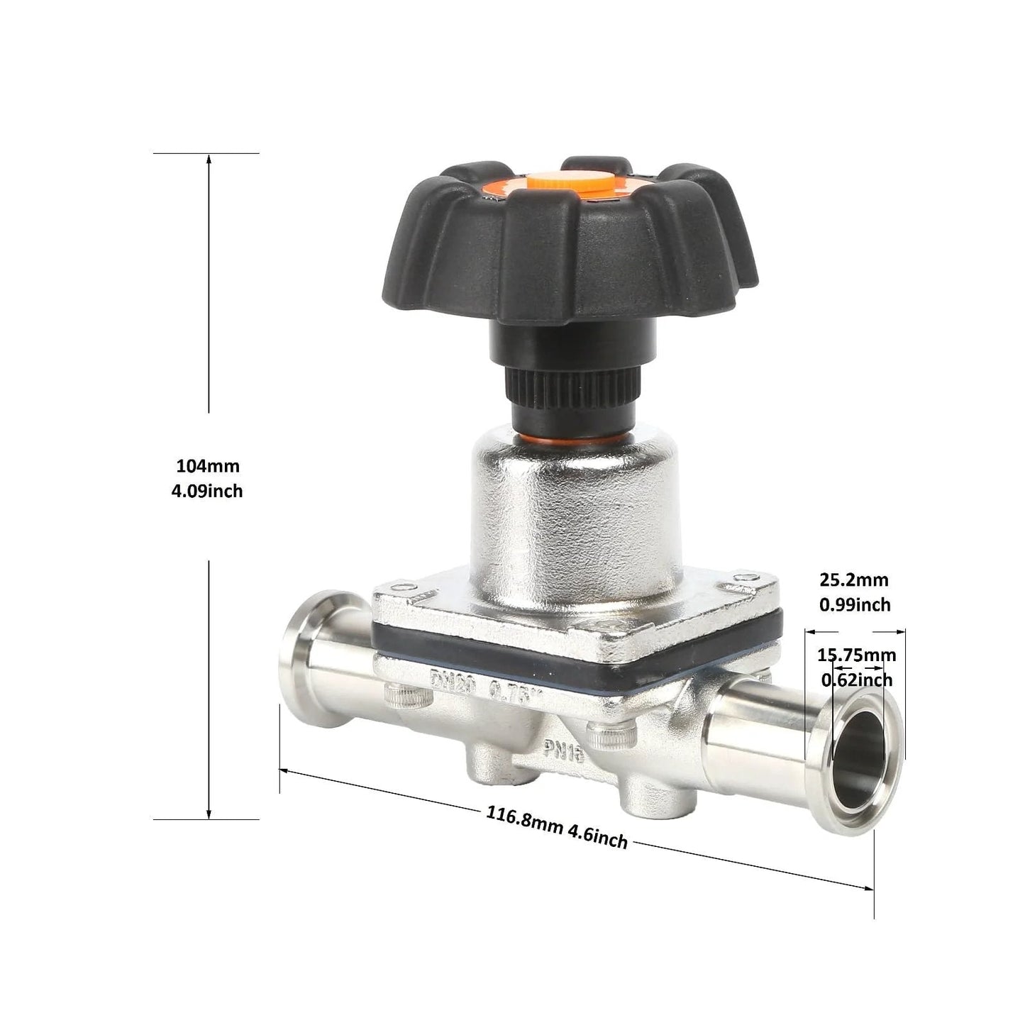 Tri Clamp Mini Diaphragm Valve Three Quarter Inch With SS316L Body And EPDM PTFE Membrane, Clamp Valve With Twenty Five Point Two Millimeter Flange