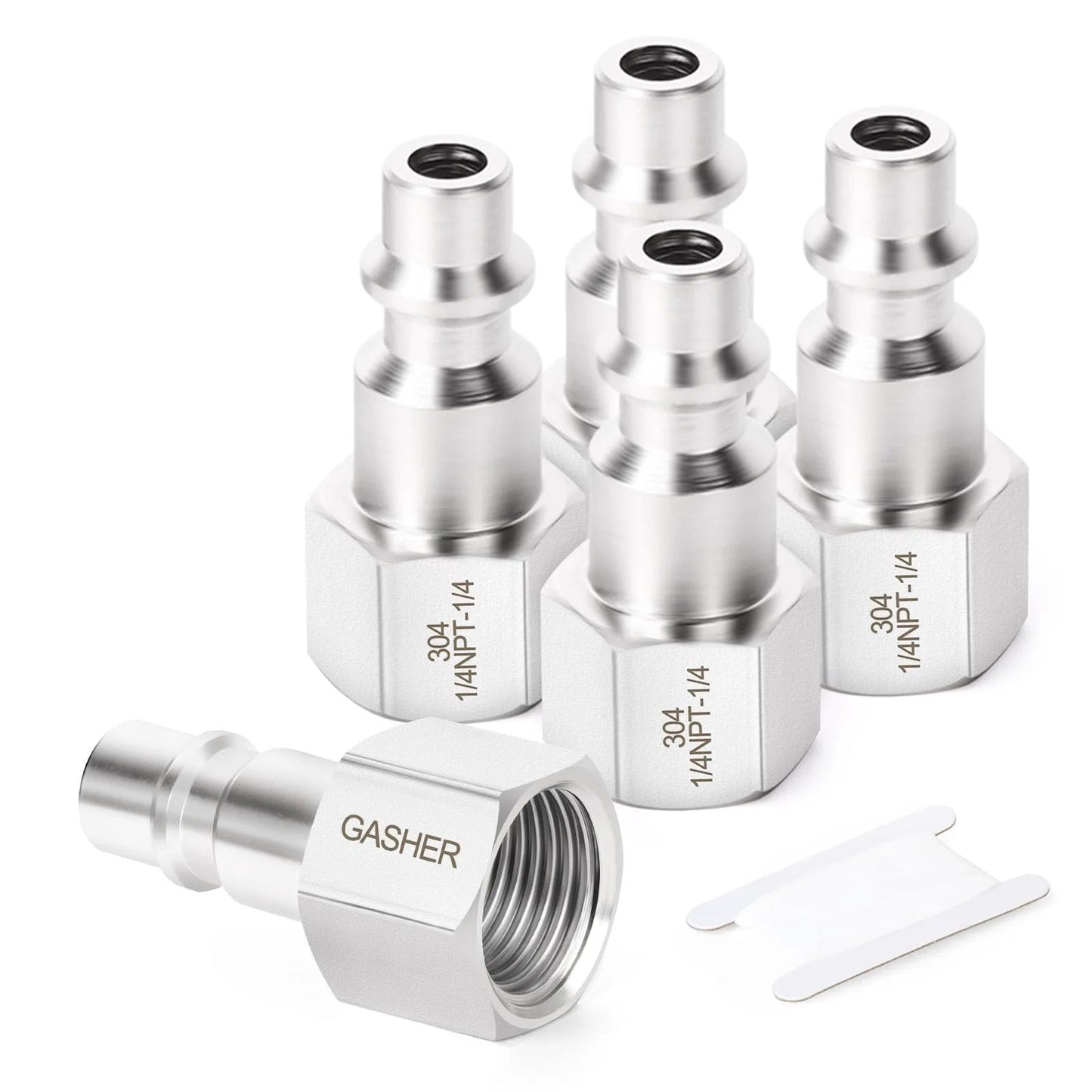 5 Piece 304 Stainless Steel 1/4 Inch NPT Female Air Tool Fittings High Flow Pneumatic Plugs For Industrial Use Built Tough Rust Resistant Durable 300 PSI Working Pressure Minus 65 To 250 F Temperature Range